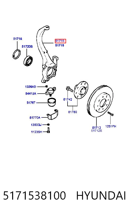 5171538100 Hyundai/Kia Цапфа - поворотный кулак передний, левый