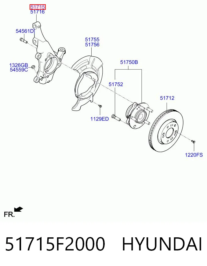 51715F2000 Hyundai/Kia Цапфа - поворотный кулак передний, левый