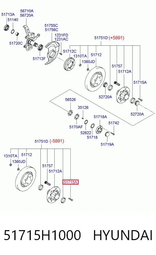51715H1000 Hyundai/Kia Цапфа - поворотный кулак передний, левый
