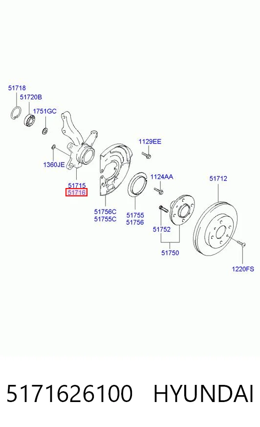 5171626100 Hyundai/Kia Цапфа - поворотный кулак передний, правый