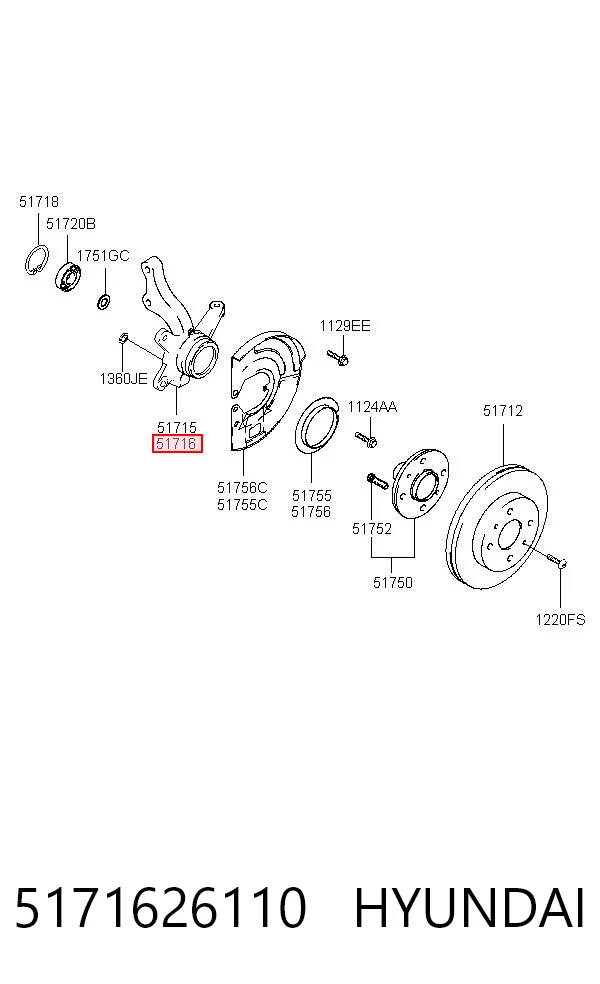 5171626110 Hyundai/Kia Цапфа - поворотный кулак передний, правый