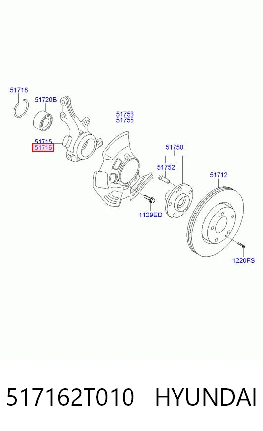 517162T010 Hyundai/Kia Цапфа - поворотный кулак передний, правый