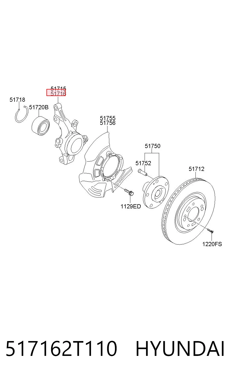 517162T110 Hyundai/Kia Цапфа - поворотный кулак передний, правый