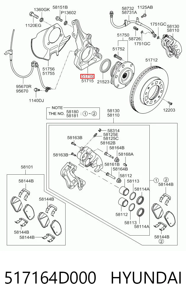 517164D000 Hyundai/Kia Цапфа - поворотный кулак передний, правый