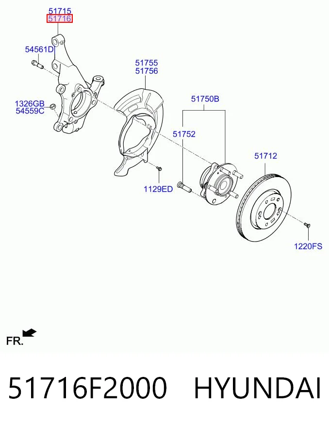 51716F2000 Hyundai/Kia Цапфа - поворотный кулак передний, правый