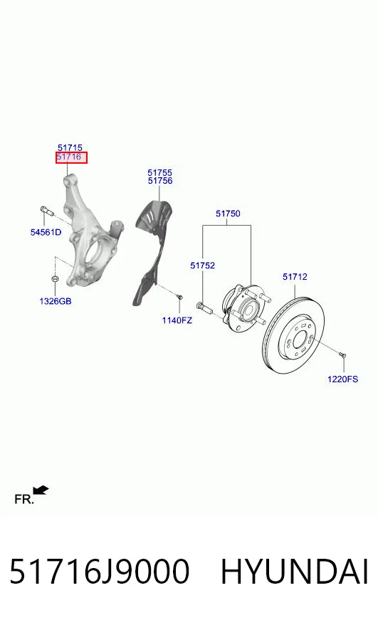 51716J9000 Hyundai/Kia Цапфа - поворотный кулак передний, правый