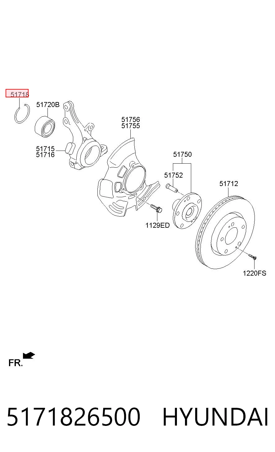 5171826500 Hyundai/Kia Кольцо стопорное подшипника передней ступицы