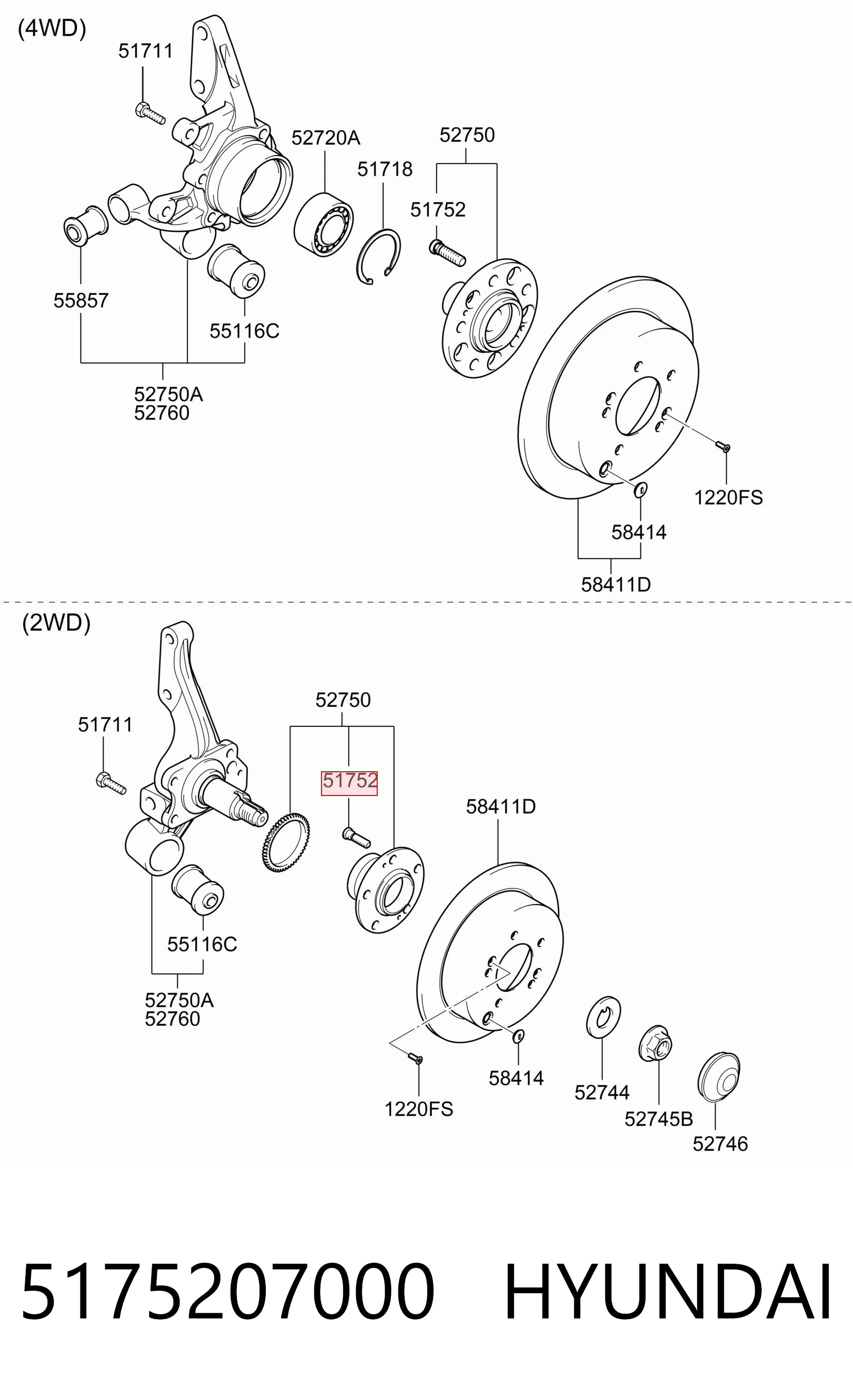 5175207000 Hyundai/Kia Болт крепления ступицы