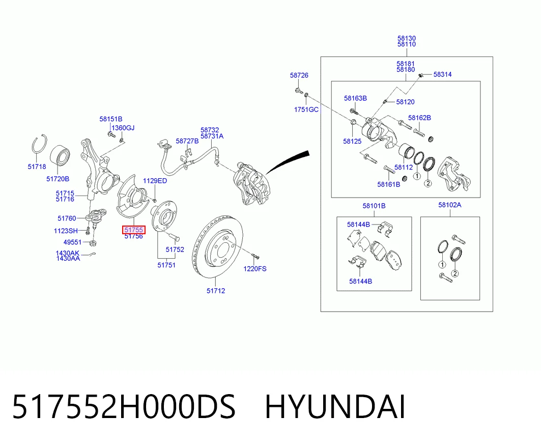 517552H000DS Hyundai/Kia Пыльник тормозного диска переднего левого