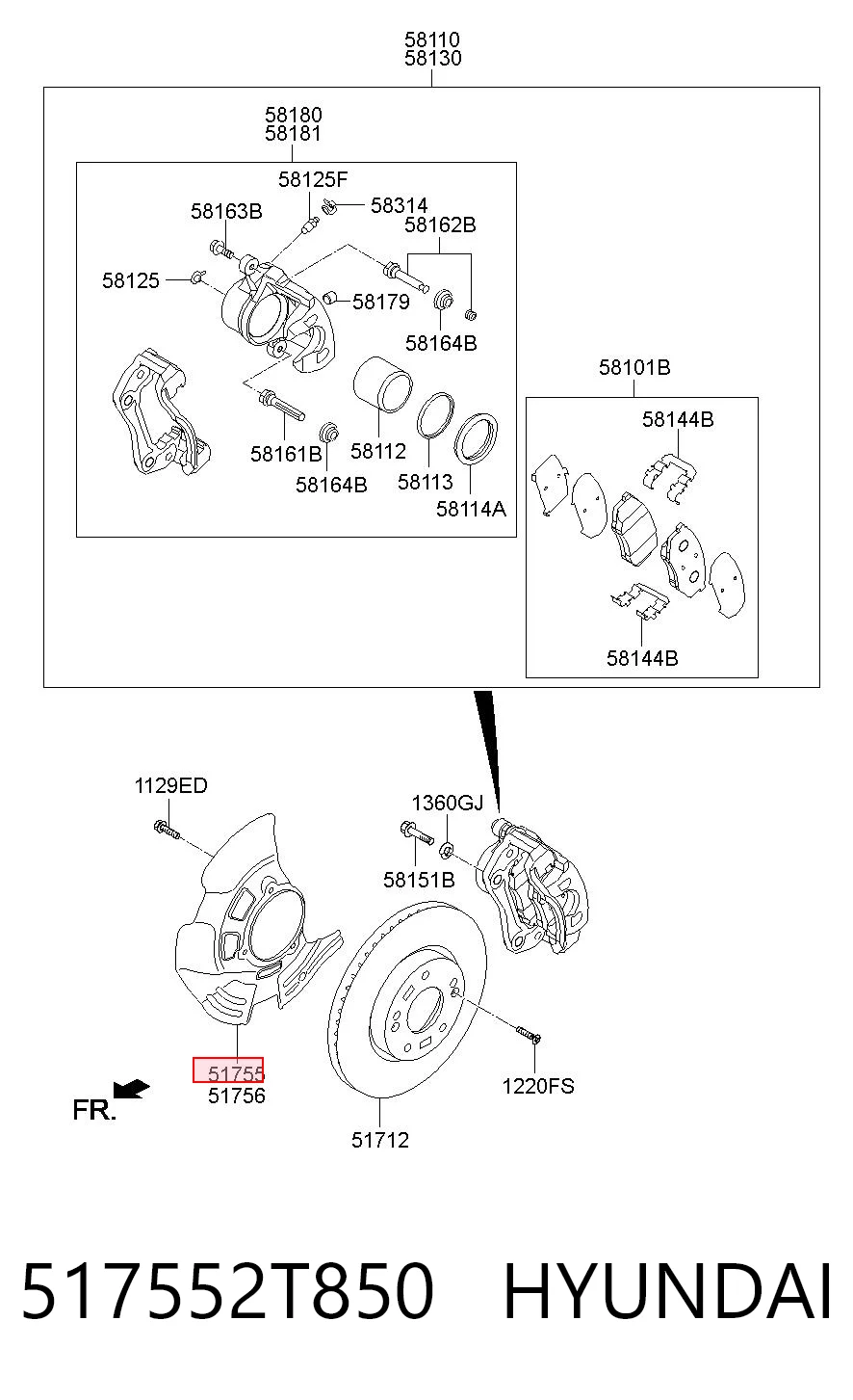 517552T850 Hyundai/Kia Пыльник тормозного диска переднего левого