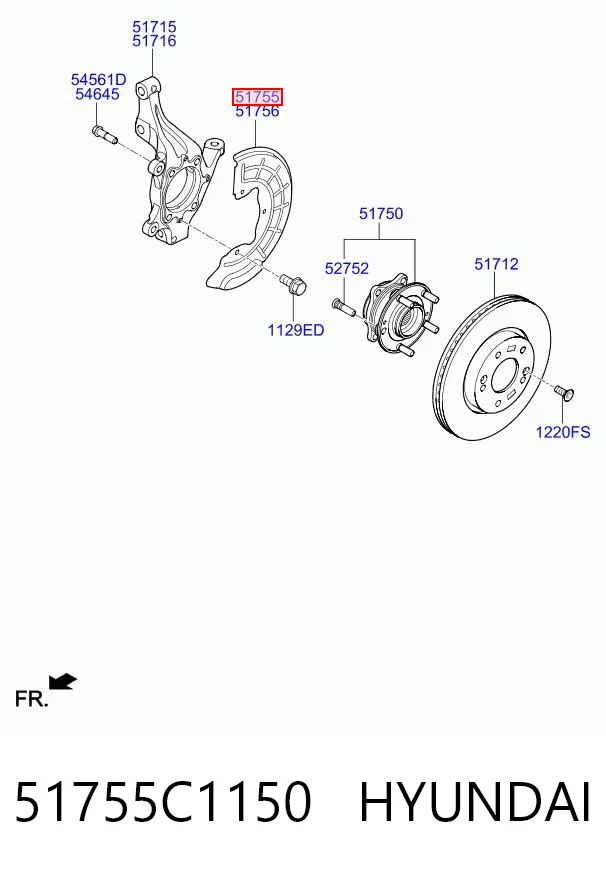 51755C1150 Hyundai/Kia Пыльник тормозного диска переднего левого