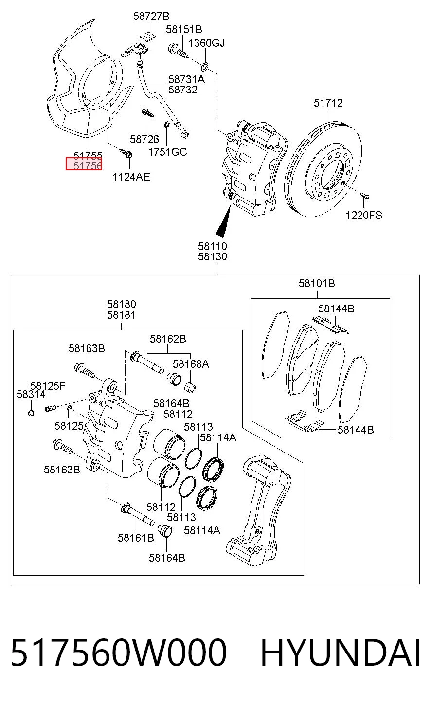 517560W000 Hyundai/Kia Пыльник тормозного диска переднего