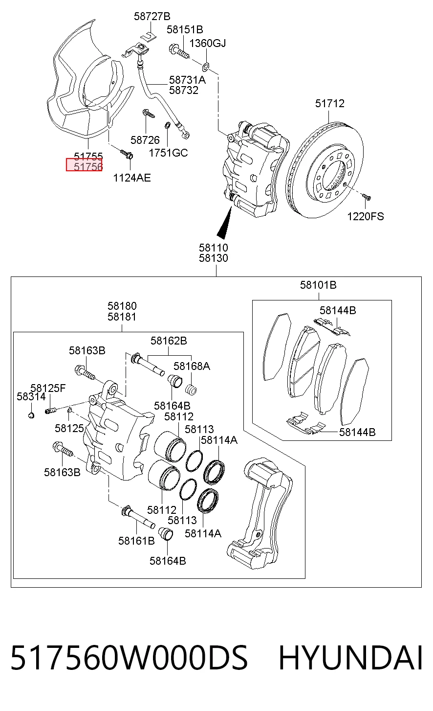 517560W000DS Hyundai/Kia Пыльник тормозного диска переднего