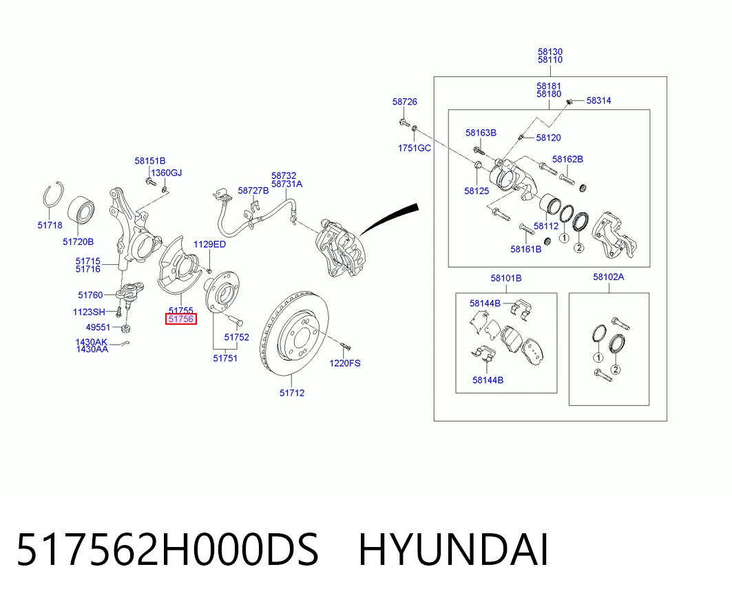 517562H000DS Hyundai/Kia Пыльник тормозного диска переднего