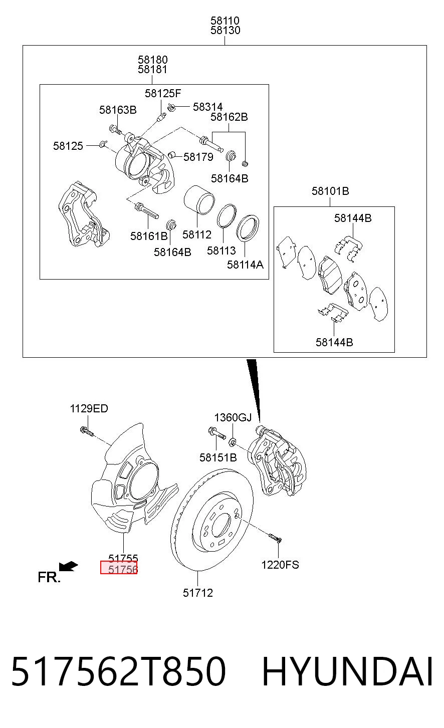 517562T850 Hyundai/Kia Пыльник тормозного диска переднего
