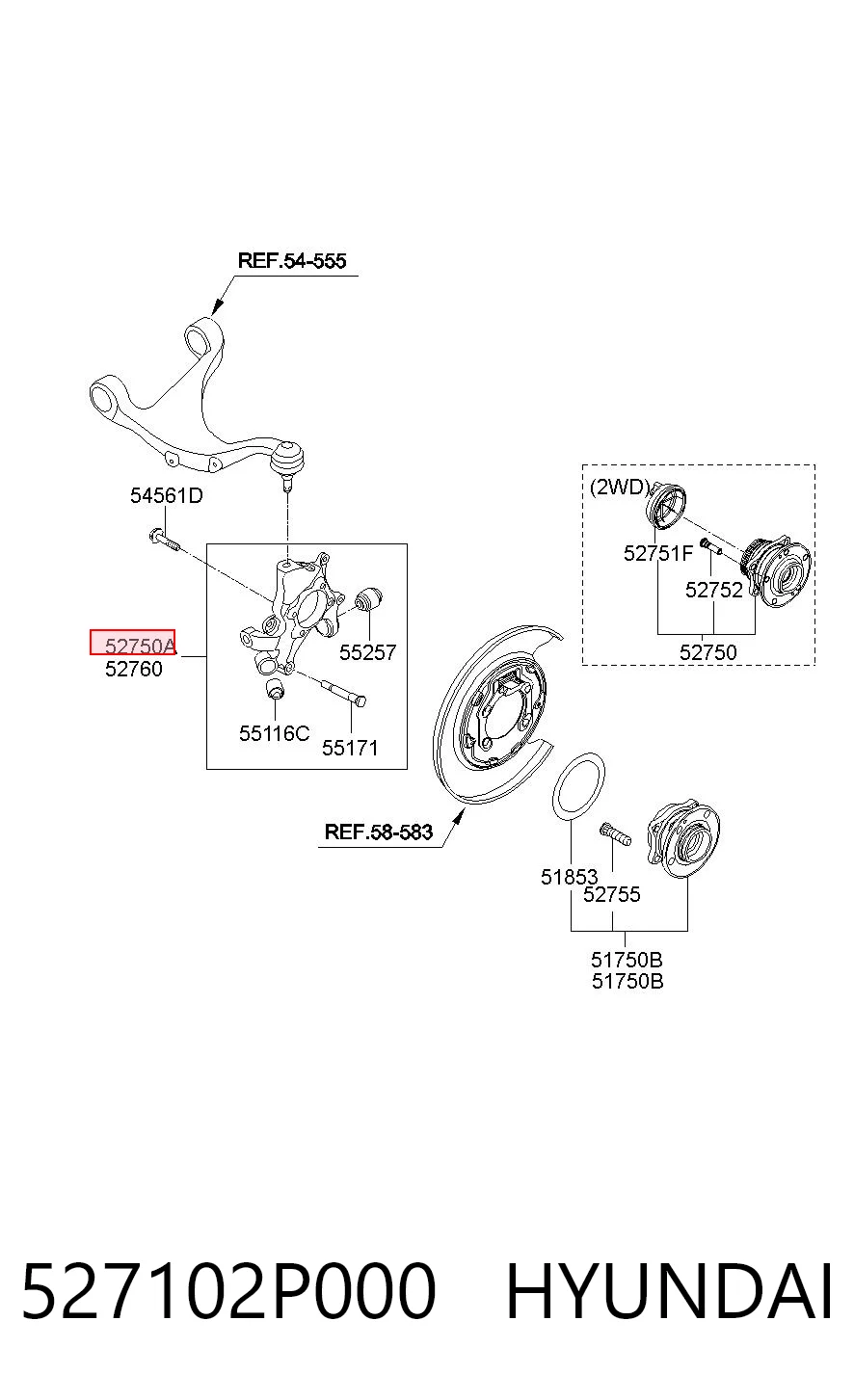 527102P000 Hyundai/Kia Цапфа левая
