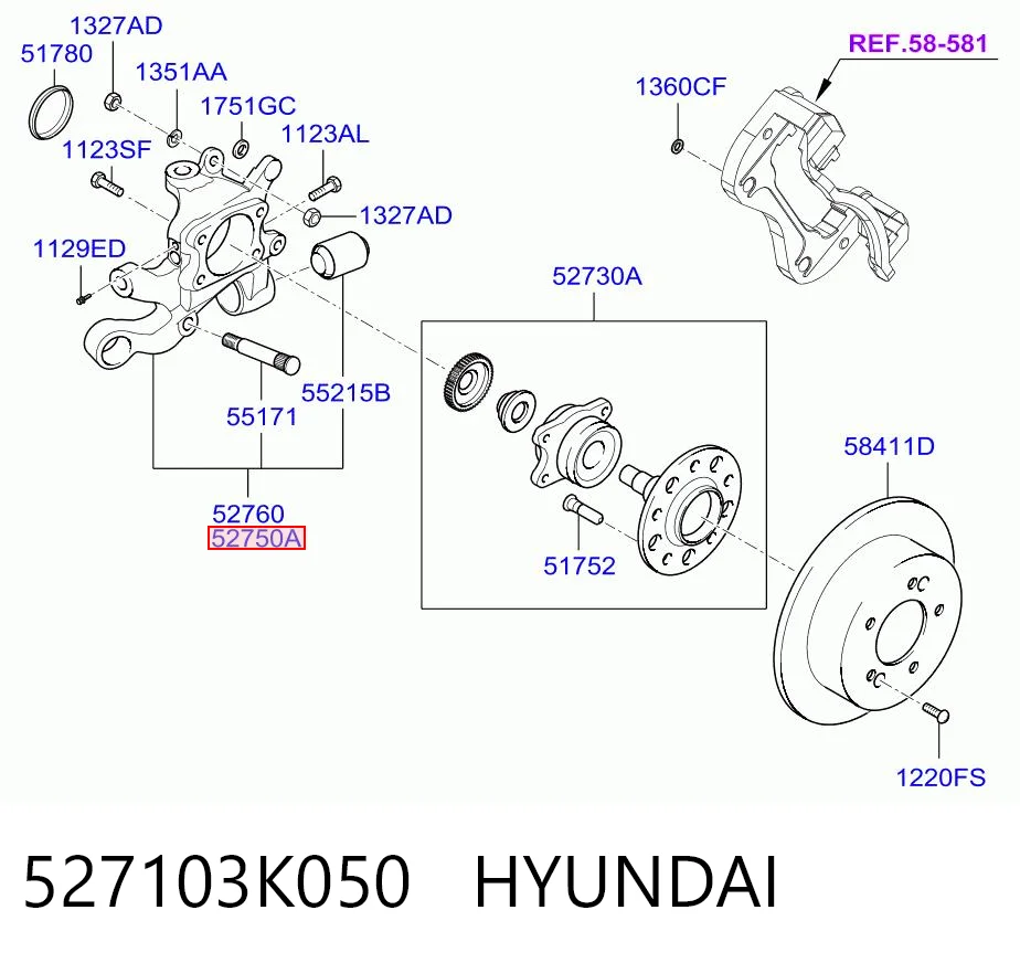 527103K050 Hyundai/Kia Цапфа левая