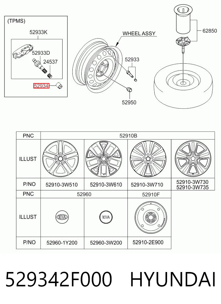 529342F000 Hyundai/Kia Гайка крепления датчика давления в шинах
