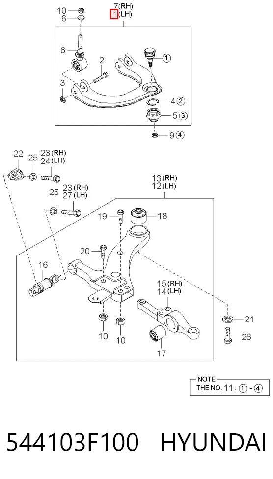 544103F100 Hyundai/Kia Рычаг передней подвески верхний левый