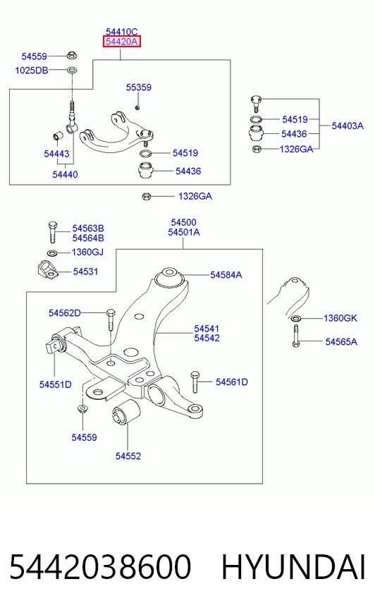 5442038600 Hyundai/Kia Рычаг передней подвески верхний правый