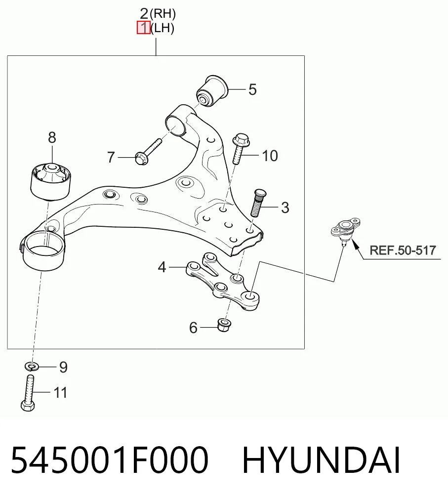 545001F000 Hyundai/Kia Рычаг передней подвески нижний левый