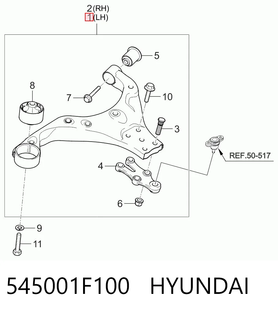 545001F100 Hyundai/Kia Рычаг передней подвески нижний левый