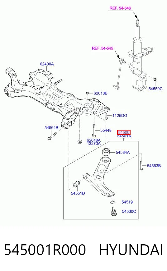 545001R000 Hyundai/Kia Рычаг передней подвески нижний левый