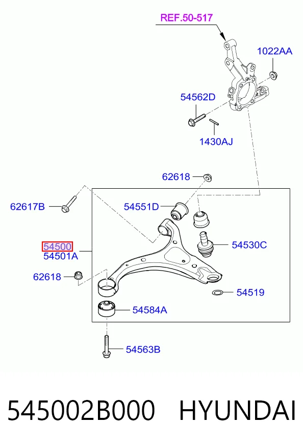 545002B000 Hyundai/Kia Рычаг передней подвески нижний левый