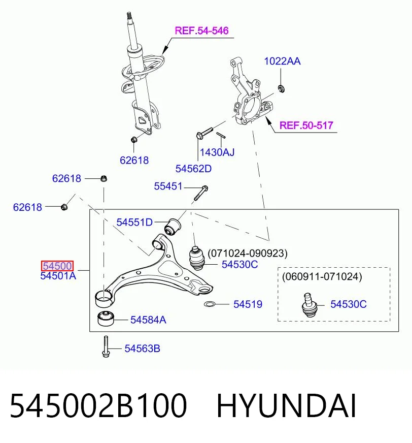 545002B100 Hyundai/Kia Рычаг передней подвески нижний левый