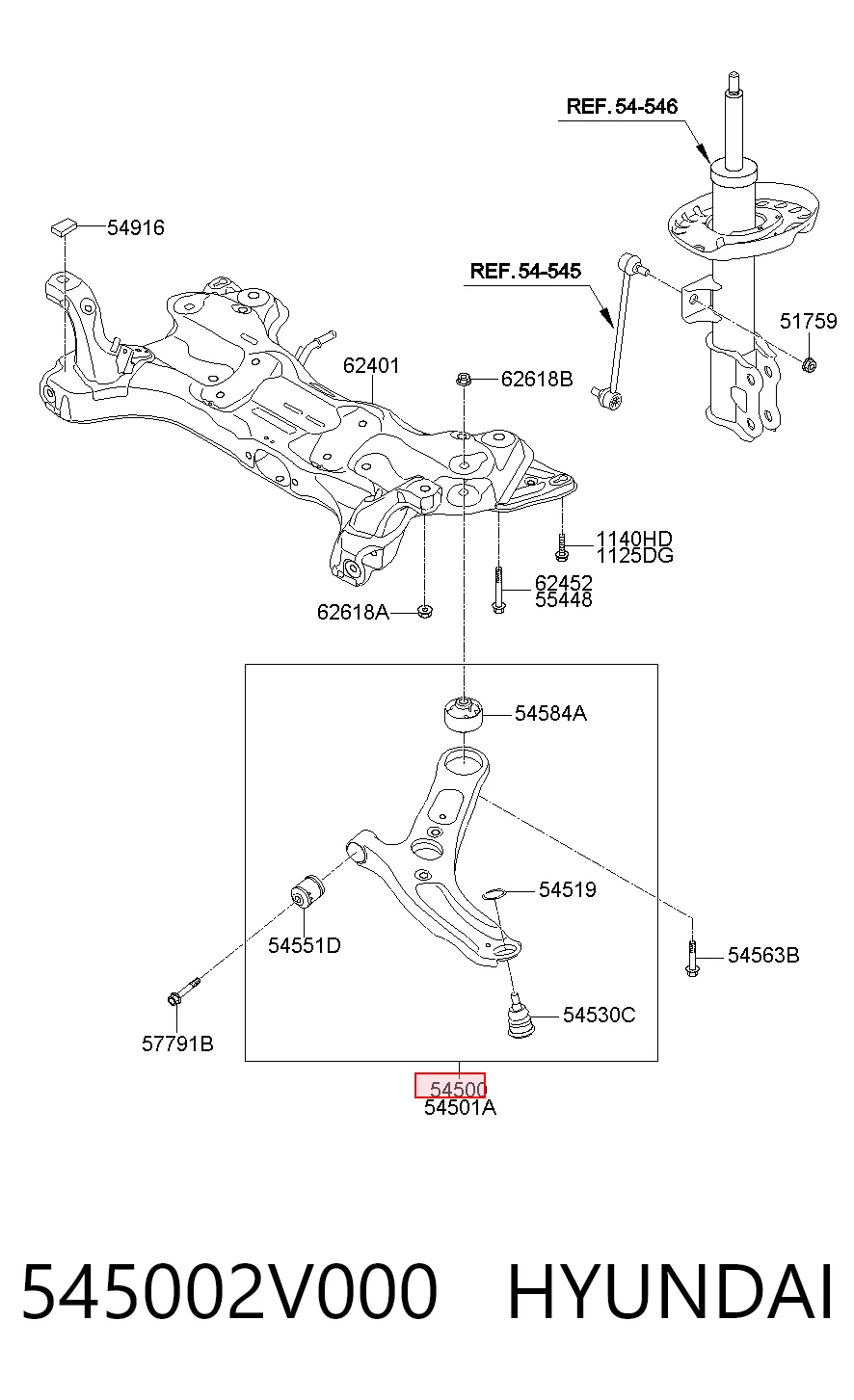 545002V000 Hyundai/Kia Рычаг передней подвески нижний левый