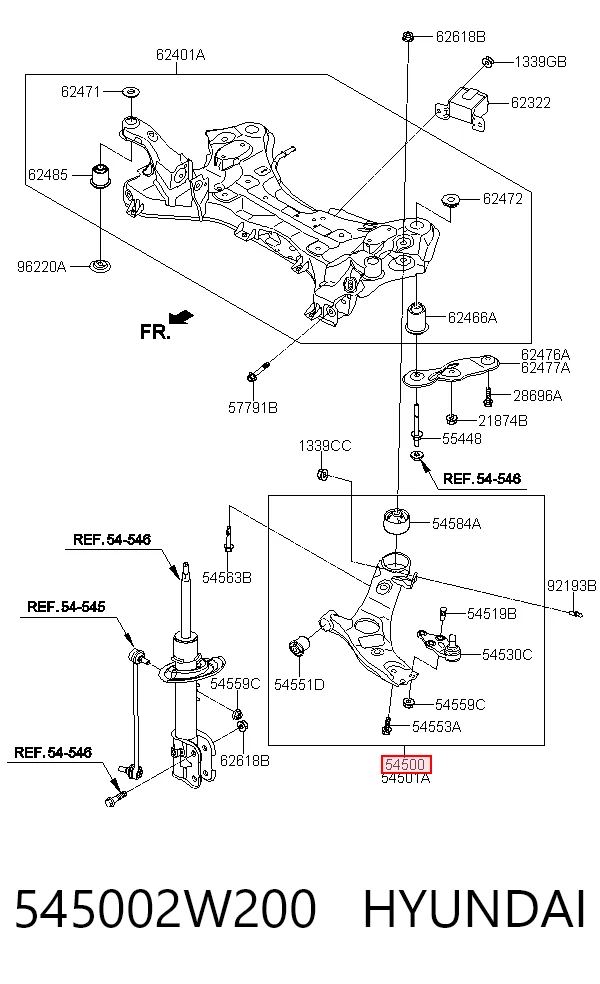 545002W200 Hyundai/Kia Рычаг передней подвески нижний левый