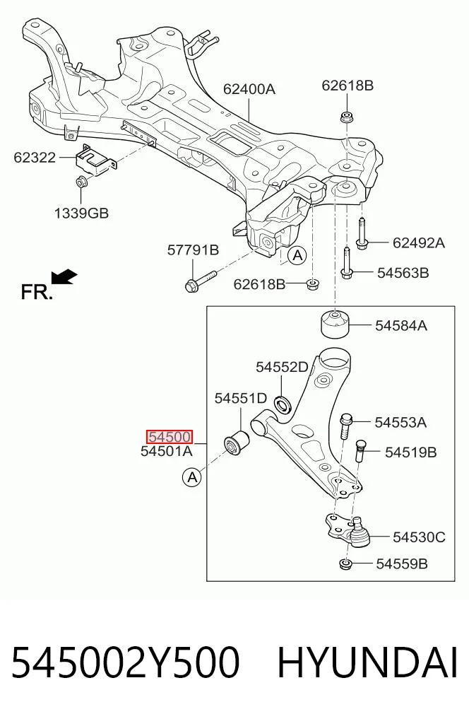 545002Y500 Hyundai/Kia Рычаг передней подвески нижний левый