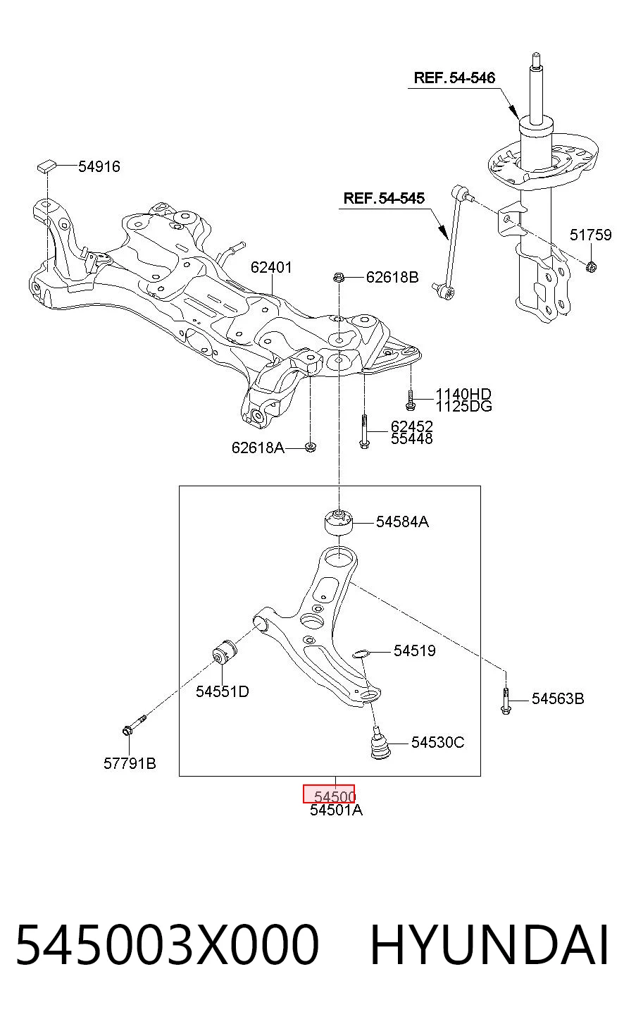 545003X000 Hyundai/Kia Рычаг передней подвески нижний левый