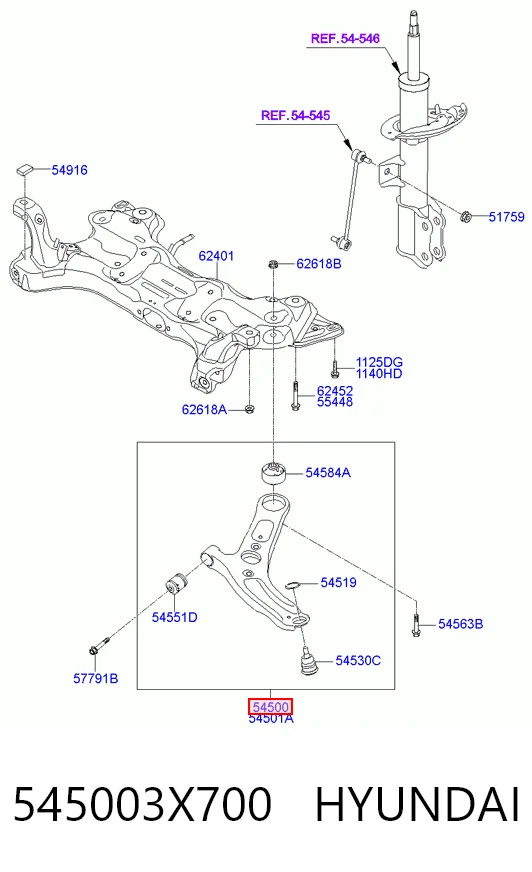 545003X700 Hyundai/Kia Рычаг передней подвески нижний левый