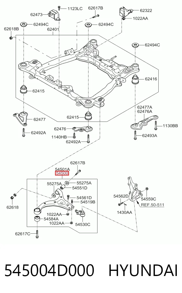 545004D000 Hyundai/Kia Рычаг передней подвески нижний левый