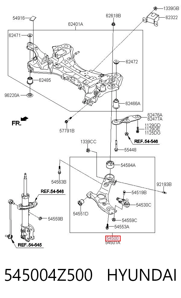 545004Z500 Hyundai/Kia Рычаг передней подвески нижний левый