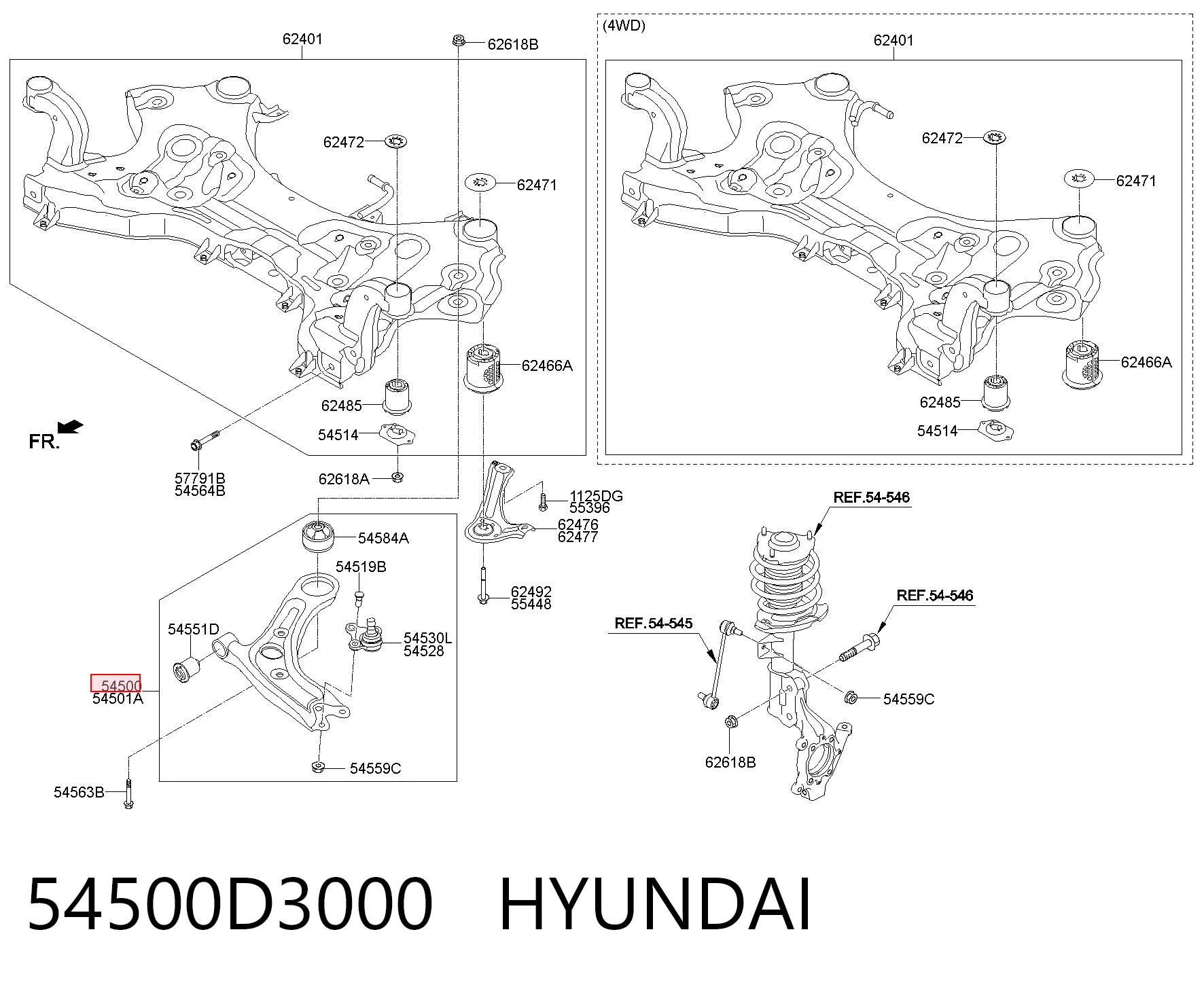 54500D3000 Hyundai/Kia Рычаг передней подвески нижний левый