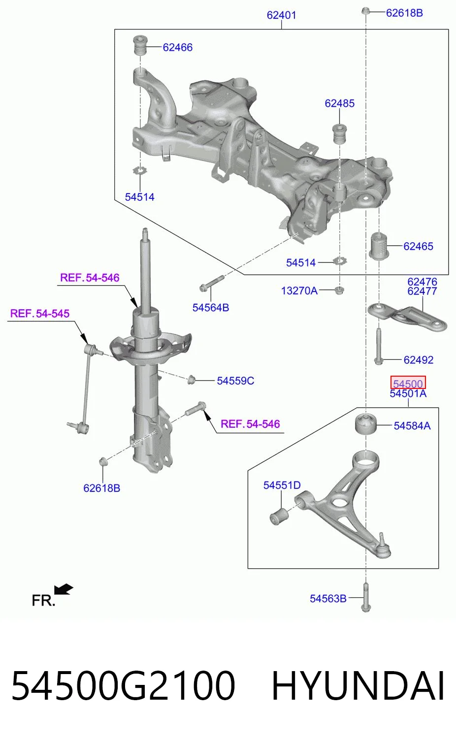 54500G2100 Hyundai/Kia Рычаг передней подвески нижний левый