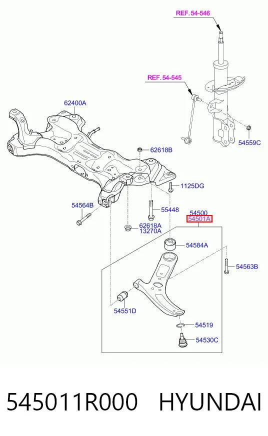 545011R000 Hyundai/Kia Рычаг передней подвески нижний, правый