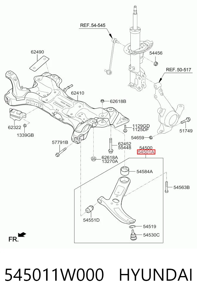 545011W000 Hyundai/Kia Рычаг передней подвески нижний, правый