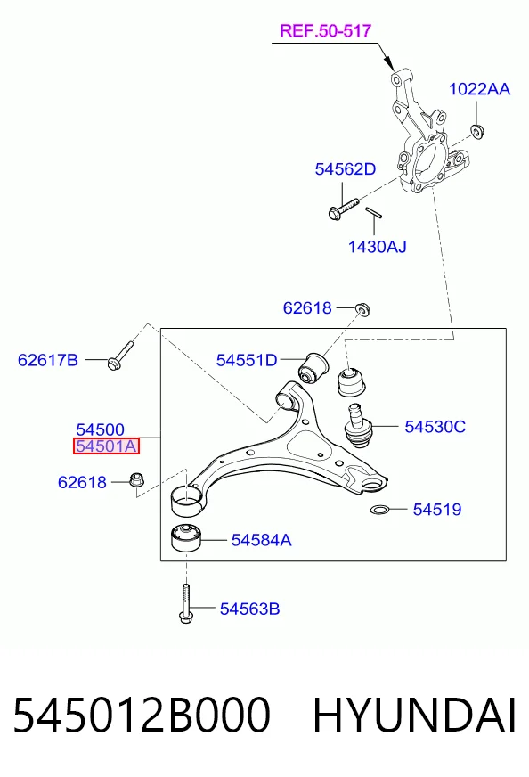 545012B000 Hyundai/Kia Рычаг передней подвески нижний, правый
