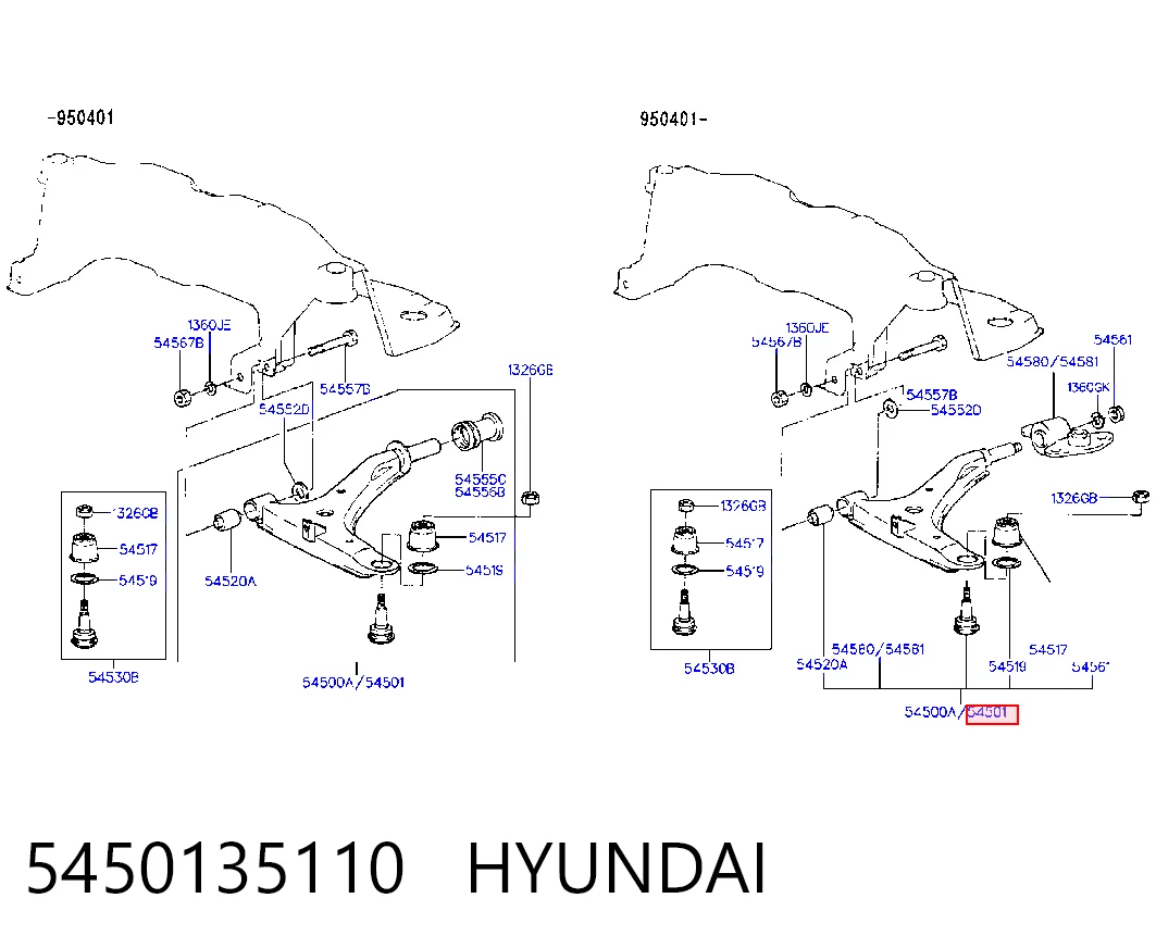 Рычаг передней подвески нижний, правый на Hyundai Sonata III 