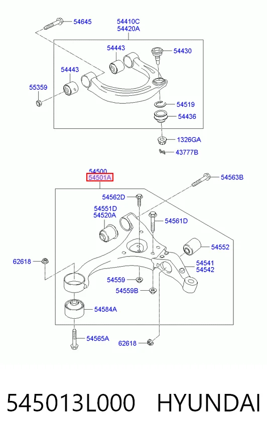 545013L000 Hyundai/Kia Рычаг передней подвески нижний, правый