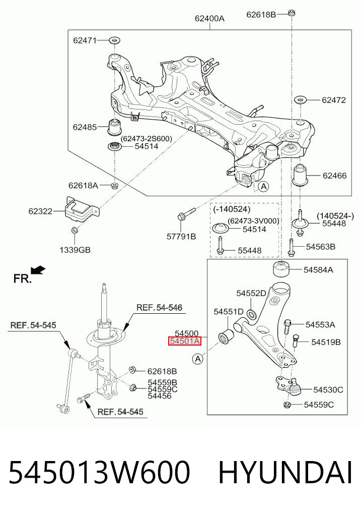 545013W600 Hyundai/Kia Рычаг передней подвески нижний, правый