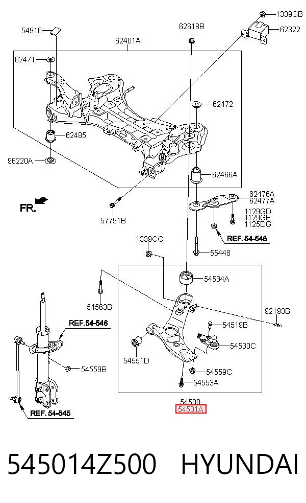545014Z500 Hyundai/Kia Рычаг передней подвески нижний, правый
