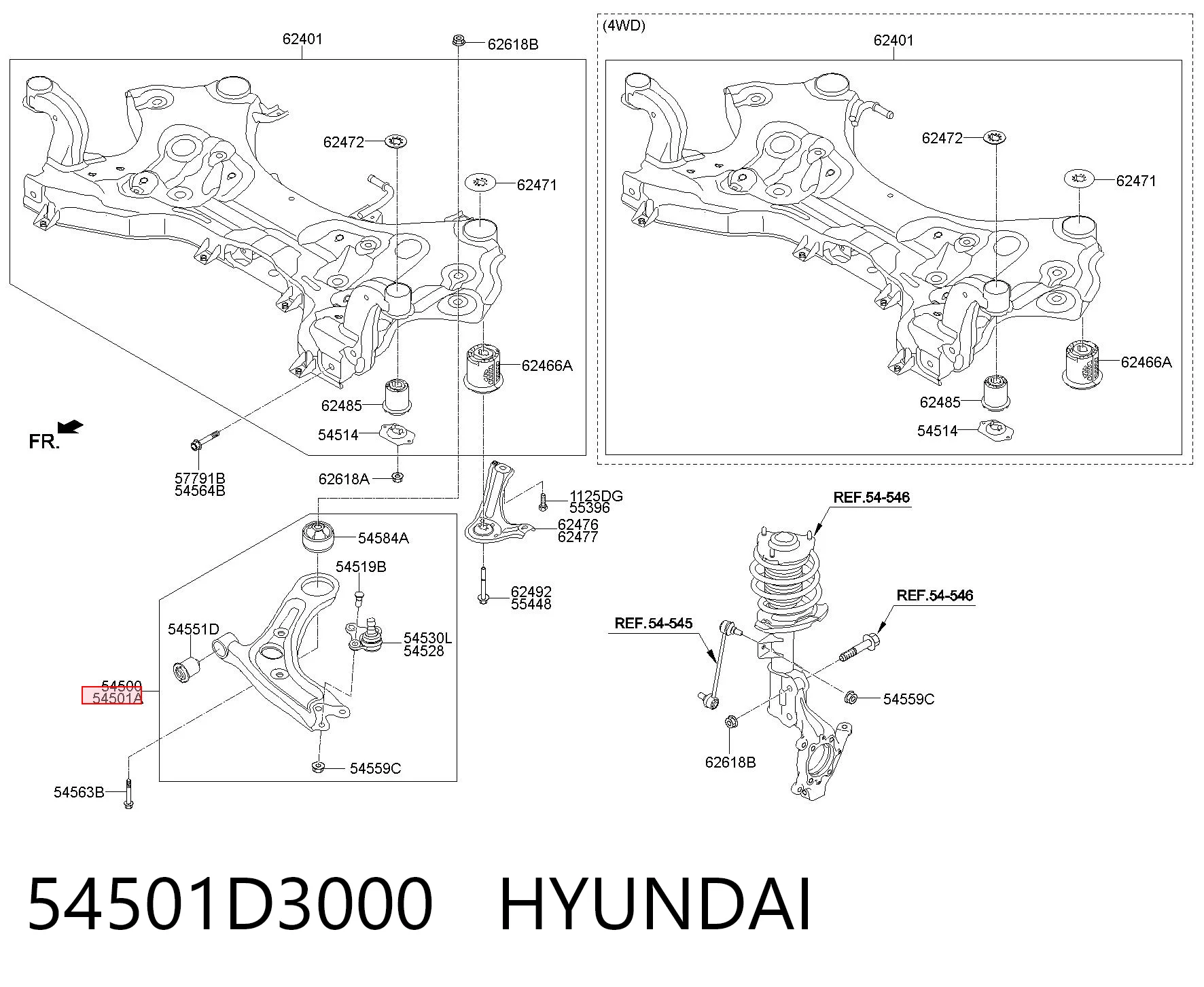 54501D3000 Hyundai/Kia Рычаг передней подвески нижний, правый