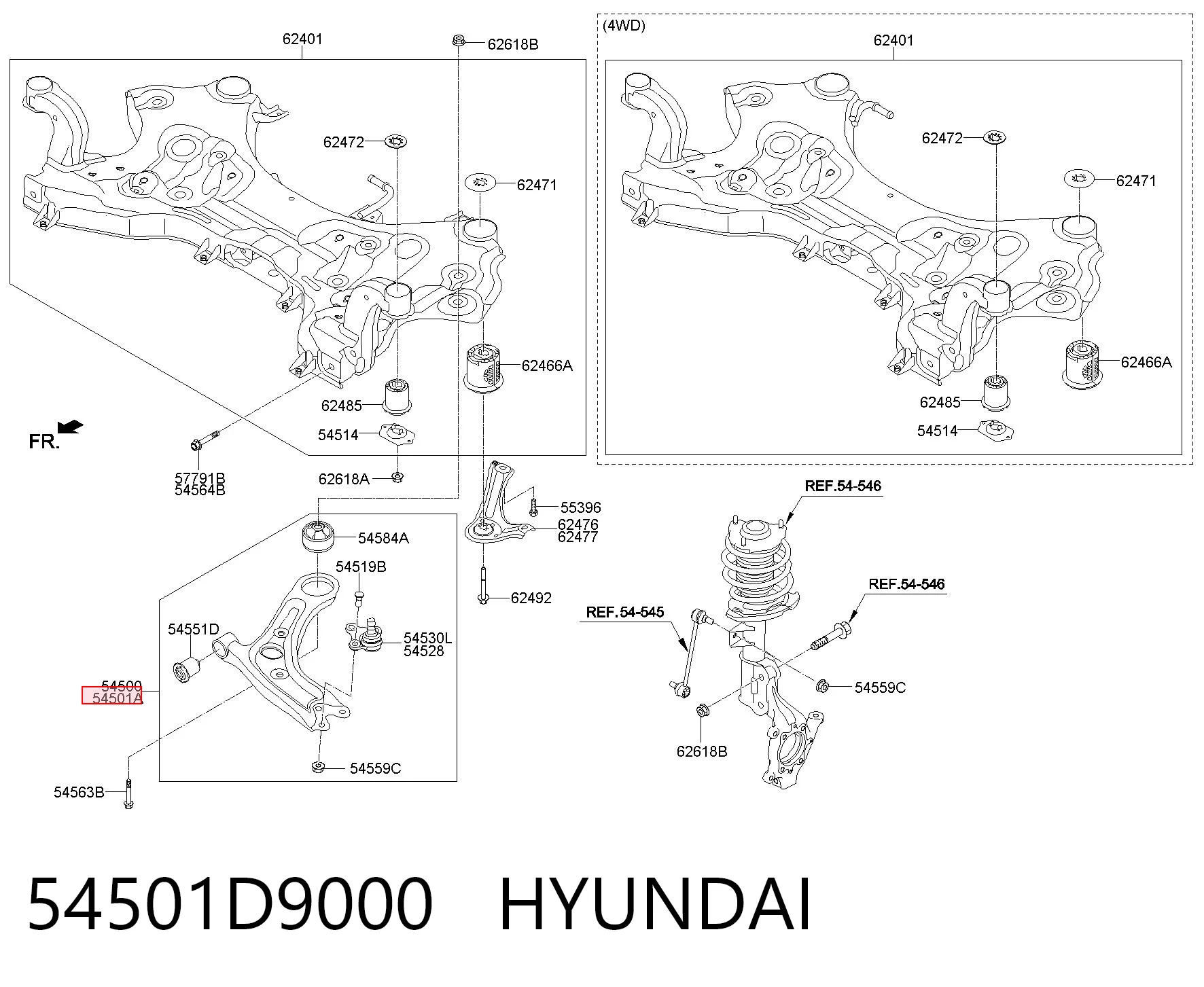 54501D9000 Hyundai/Kia Рычаг передней подвески нижний, правый