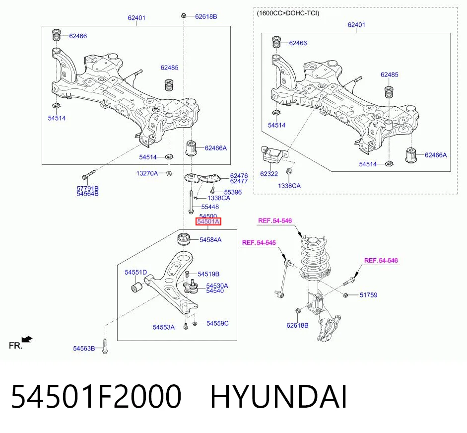 54501F2000 Hyundai/Kia Рычаг передней подвески нижний, правый