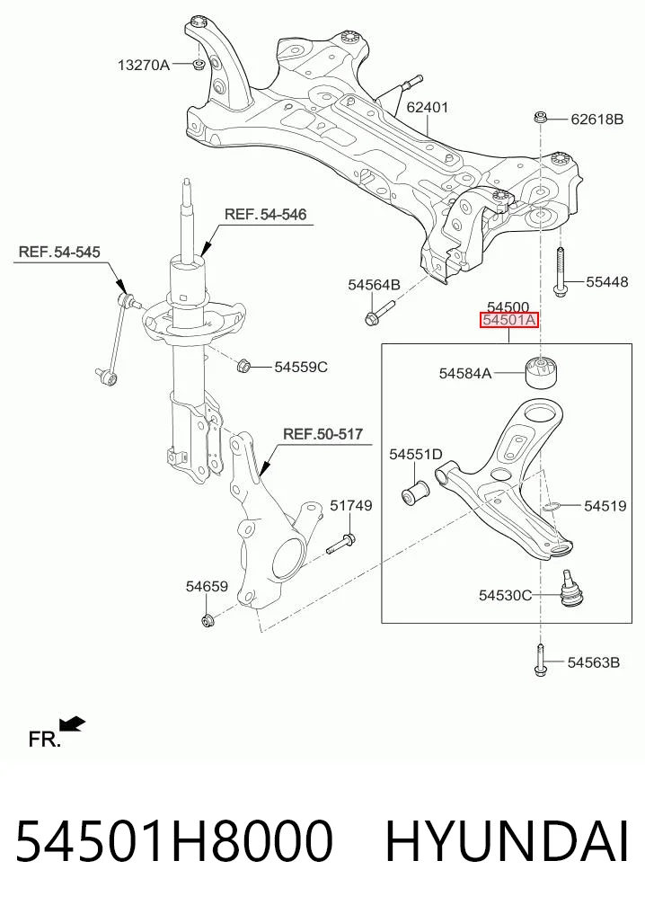 54501H8000 Hyundai/Kia Рычаг передней подвески нижний, правый