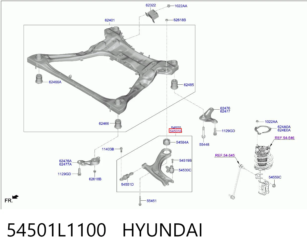 54501L1100 Hyundai/Kia Рычаг передней подвески нижний, правый